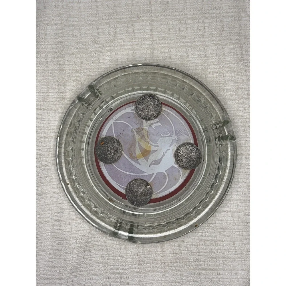 Vintage MGM Hotel Glass Ashtray Lion Logo‎ Red White Diamond Cut MCM Decor